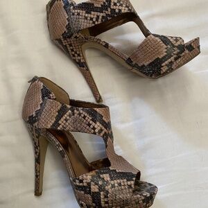 Tan & Brown Reptile Skin Heels